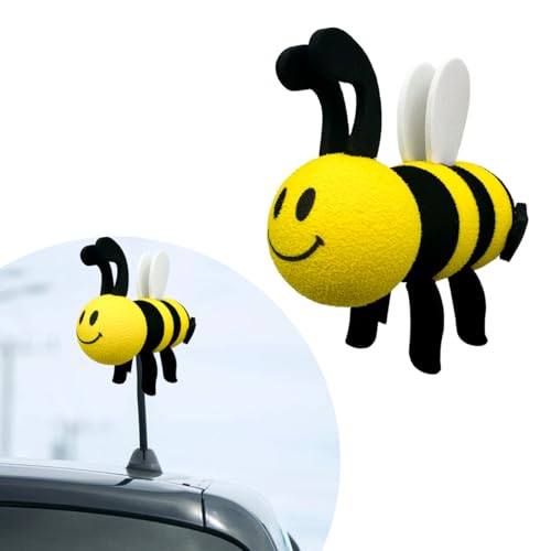 Gasedin Bee Car Antenna Toppers Automotive Roof Lovely Face Bumble Bee Antenna Balls Stickers Decor EVA Funny Cute Honey Bee Antenna Hat for Vehicles Universal Car Accessories White - Image 1