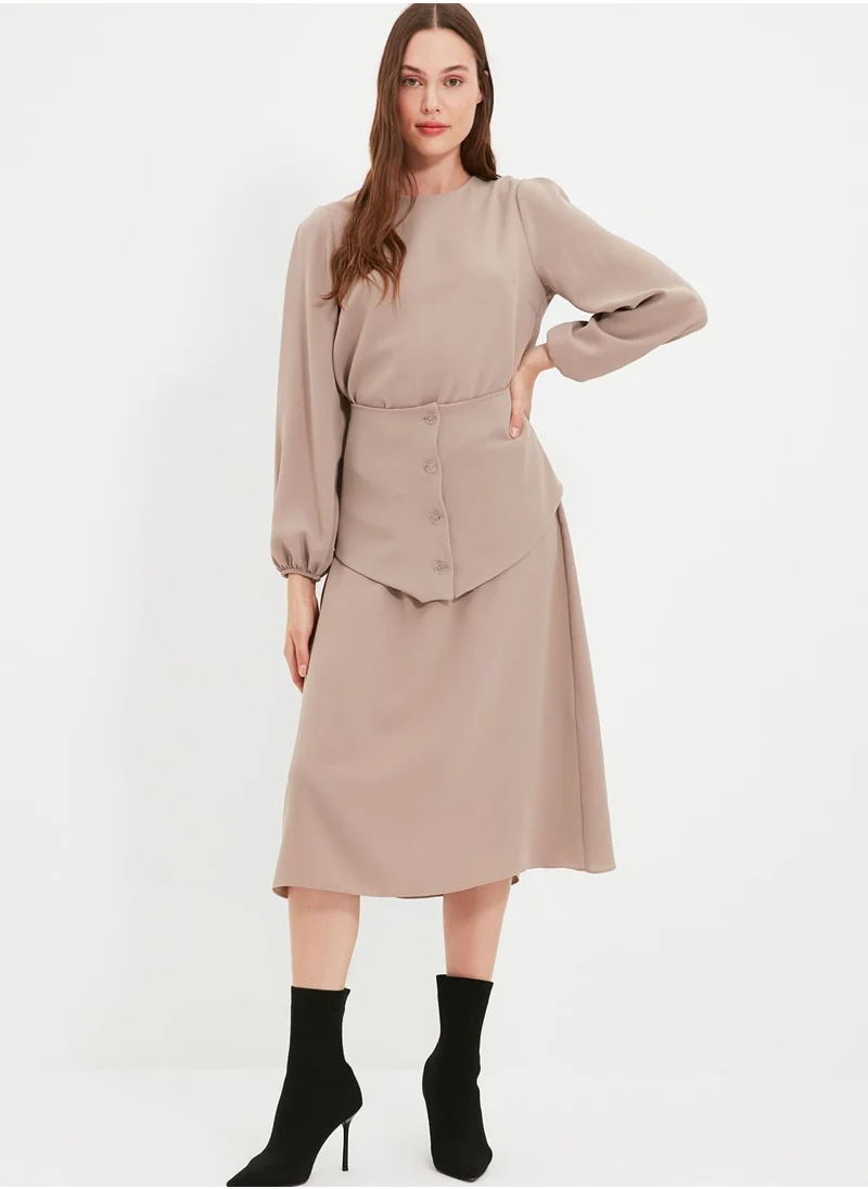 trendyol Balloon Sleeve Button Detail Dress