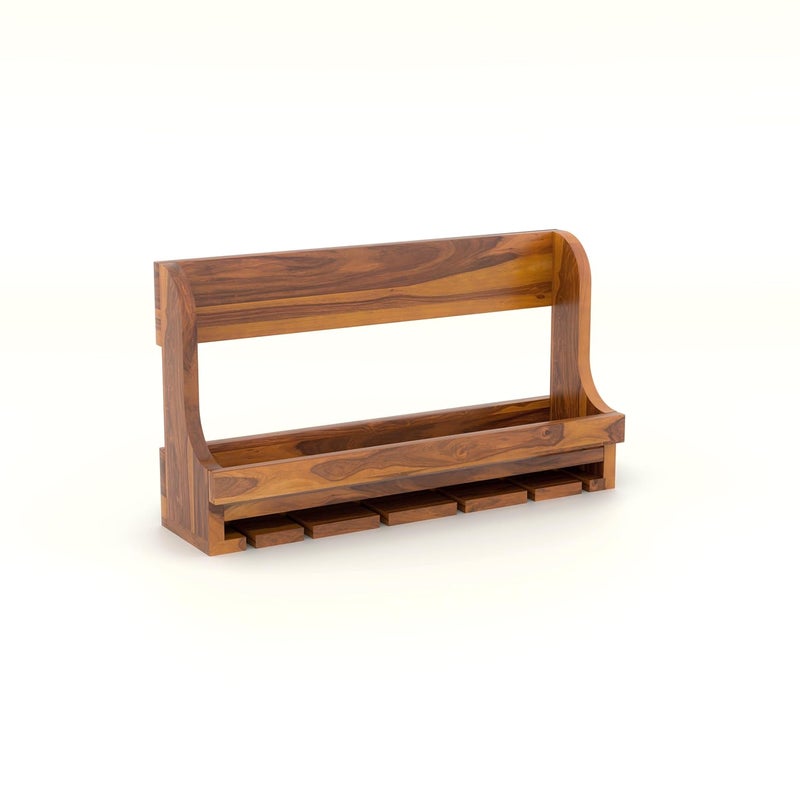 BHATI DECOR Wooden WallMounted Wine Rack with Shelf Rustic Teak Finish 6 Bottle Storage - Image 3