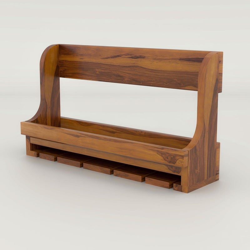 BHATI DECOR Wooden WallMounted Wine Rack with Shelf Rustic Teak Finish 6 Bottle Storage - Image 1