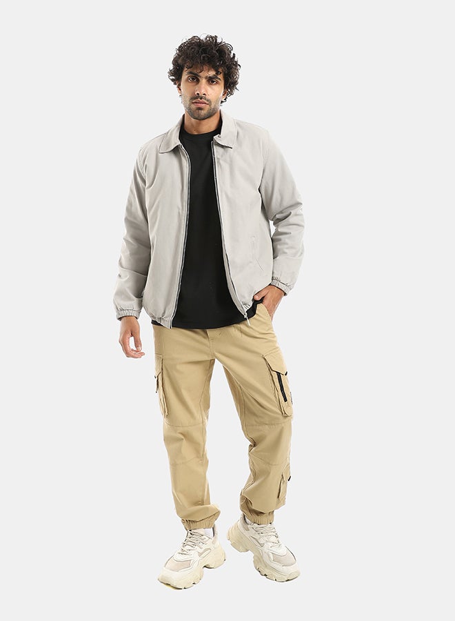 Andora Gabardine Zipper Clossure With Turned Down Collar Jacket - Grey - Image 5