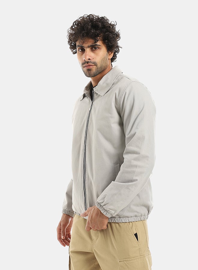 Andora Gabardine Zipper Clossure With Turned Down Collar Jacket - Grey - Image 2