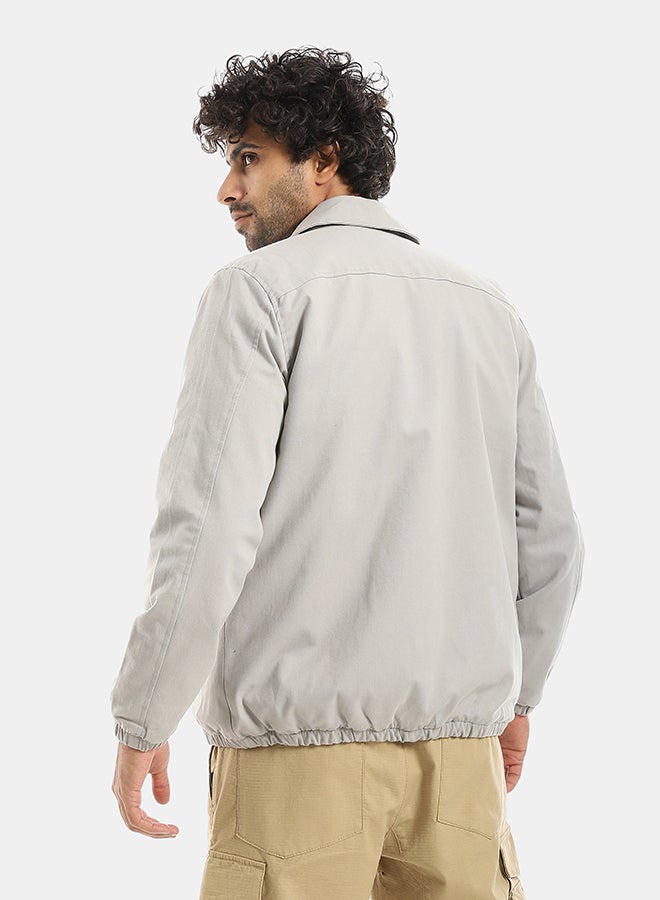 Andora Gabardine Zipper Clossure With Turned Down Collar Jacket - Grey - Image 4