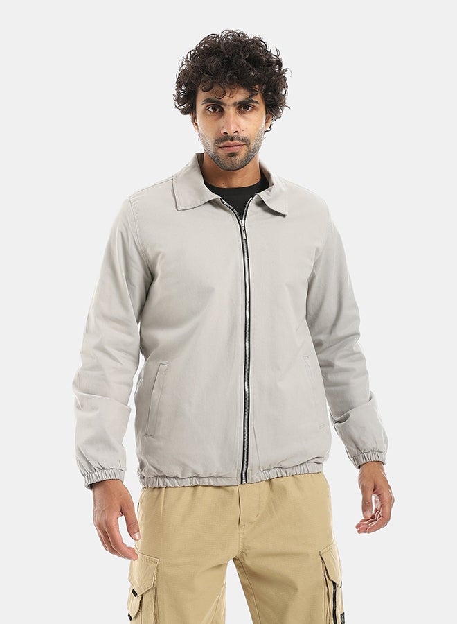 Andora Gabardine Zipper Clossure With Turned Down Collar Jacket - Grey - Image 1