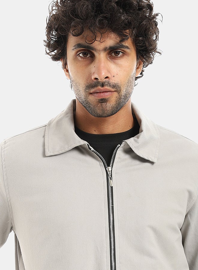 Andora Gabardine Zipper Clossure With Turned Down Collar Jacket - Grey - Image 3