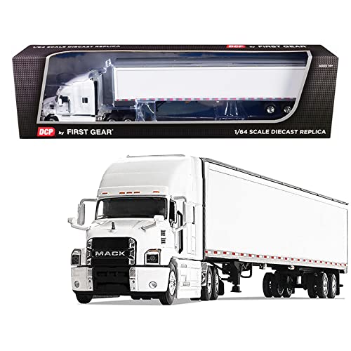 First Gear 164 Scale Diecast Collectible WhiteWhite Mack Anthem Sleeper Cab Tractor with 53 Trailer 600367 - Image 1