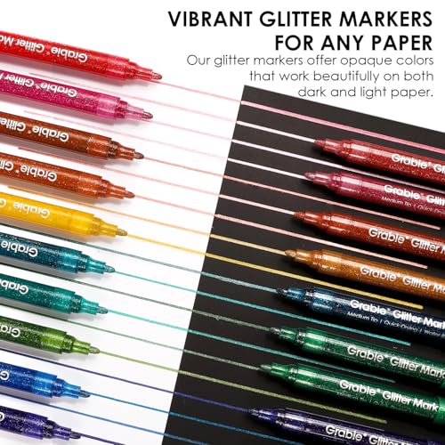 Grabie 24 Glitter Metallic Markers, Medium Tip Glitter Acrylic Paint Markers, Quick-Drying Water-based Ink Glitter Pens for Adults, DIY Crafts Making, Set of 24 - Image 5