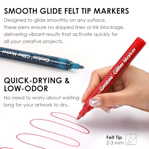 Grabie 24 Glitter Metallic Markers, Medium Tip Glitter Acrylic Paint Markers, Quick-Drying Water-based Ink Glitter Pens for Adults, DIY Crafts Making, Set of 24 - Image 3