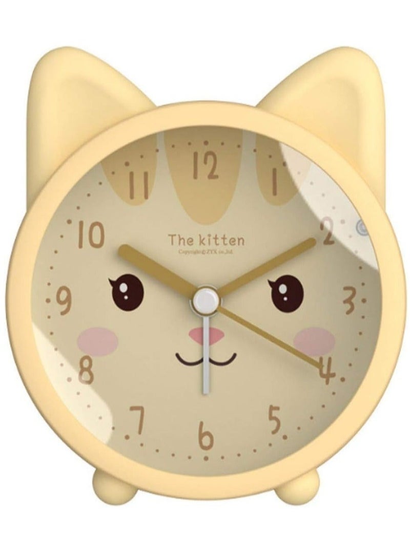 كابتن تيك Children Alarm Clock Silicone Cute Animal Kitten Silent Alarm Clock No Tick Sound with Night Light Alarm Clock for Bedside Desk Office Children Yellow - Image 1