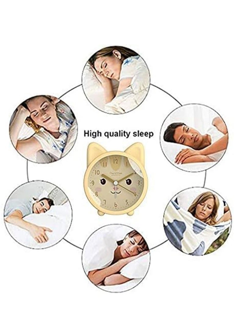 كابتن تيك Children Alarm Clock Silicone Cute Animal Kitten Silent Alarm Clock No Tick Sound with Night Light Alarm Clock for Bedside Desk Office Children Yellow - Image 4