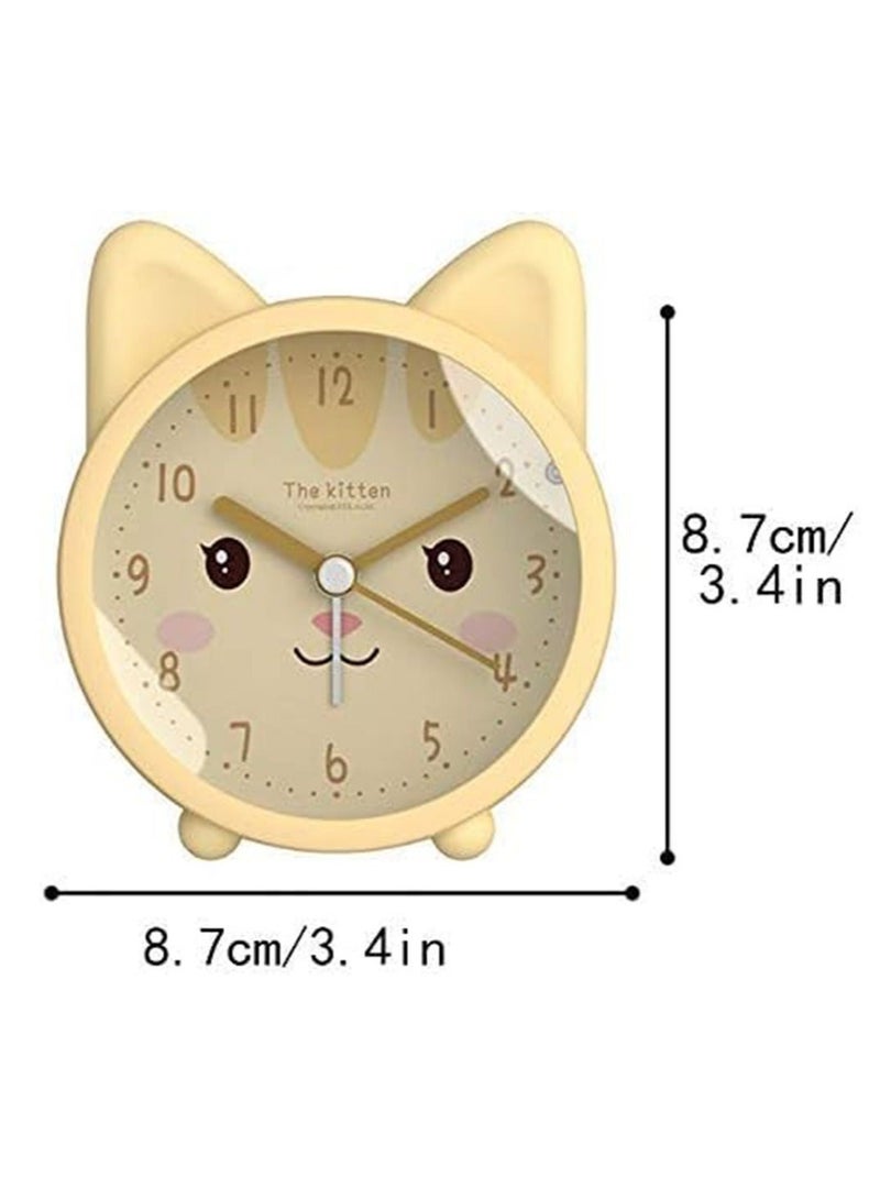 كابتن تيك Children Alarm Clock Silicone Cute Animal Kitten Silent Alarm Clock No Tick Sound with Night Light Alarm Clock for Bedside Desk Office Children Yellow - Image 5