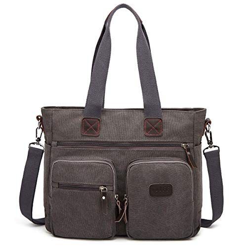ToLFE Women Top Handle Satchel Handbags Shoulder Bag Messenger Tote Bag Purse Crossbody Bag (Double handles with 9.8" drop, New-Grey1) - Image 2