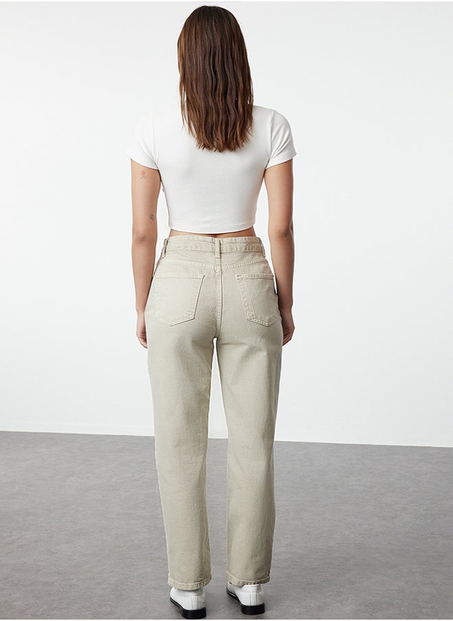 trendyol - Stone High Waist Straight Jeans TWOSS24JE00087 - Image 1