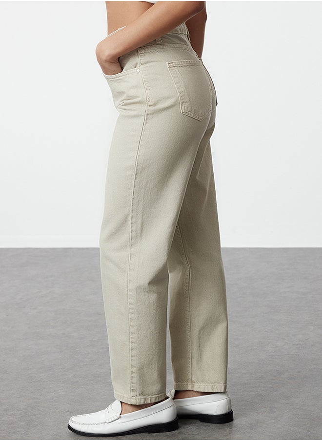 trendyol - Stone High Waist Straight Jeans TWOSS24JE00087 - Image 1