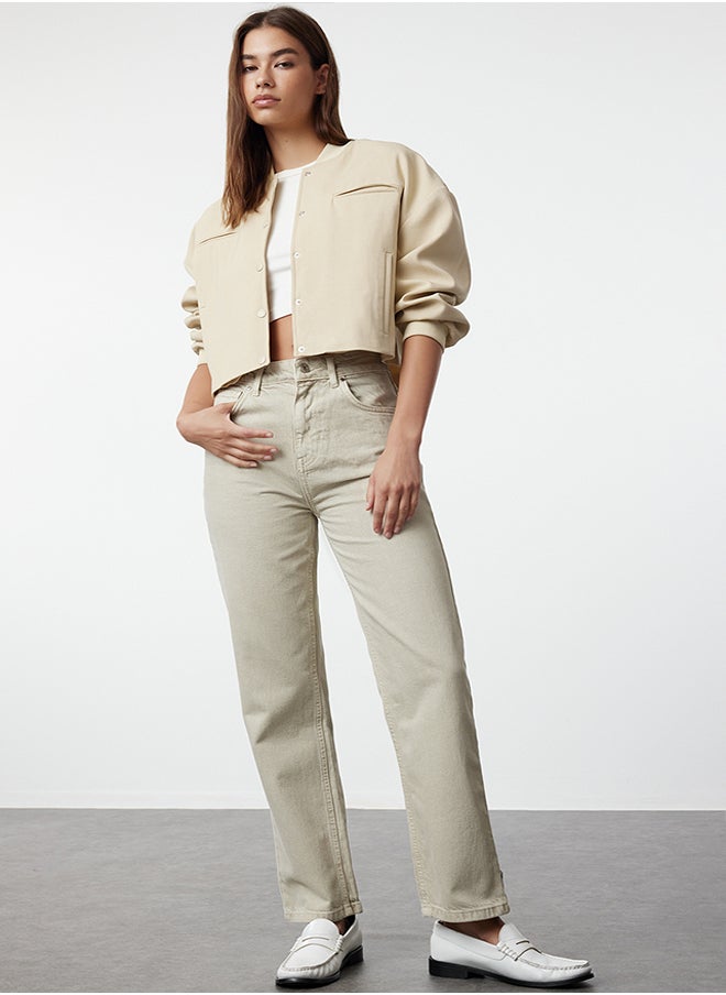 trendyol - Stone High Waist Straight Jeans TWOSS24JE00087 - Image 1