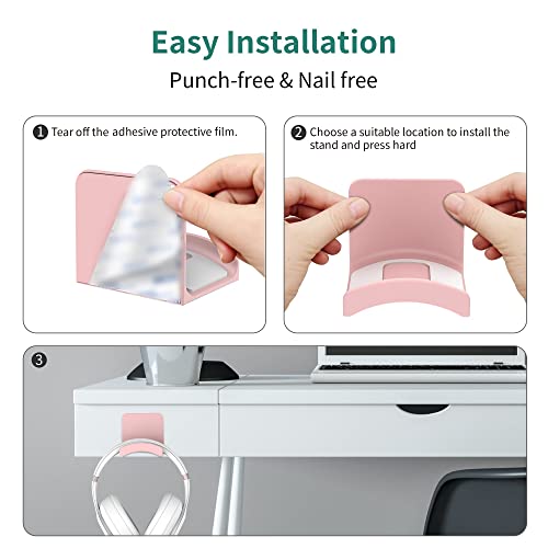 HomeMount Headphone Stand Headset Holder - Adhesive Gaming Headphone Hanger Hook Desk Mount for Most Headphone & Controller (Pink 2Pack) - Image 4