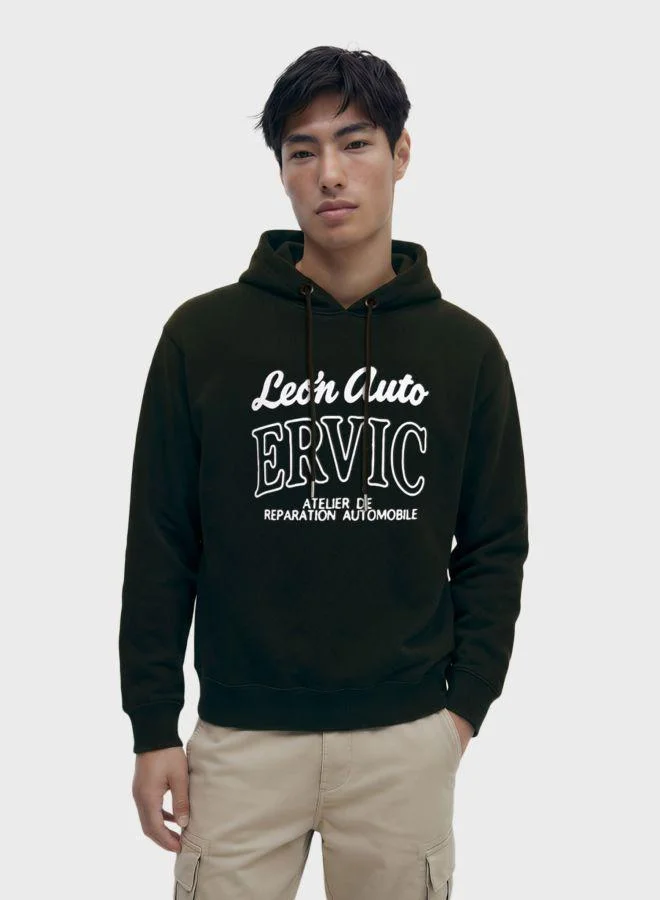 The Indian Garage Co Men Boxy Fit Printed Crew Neck Full Sleeves Overhead Hooded Sweatshirt