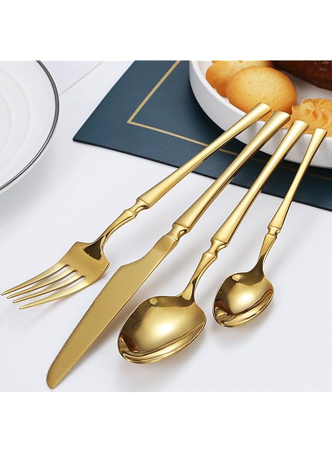 مونوبتيلون مجموعة أدوات مائدة أنيقة من الفولاذ المقاوم للصدأ مكونة من 24 قطعة، آمنة للاستخدام في غسالة الأطباق، تتضمن شوك وسكاكين وملاعق (ذهبي A) - Image 2