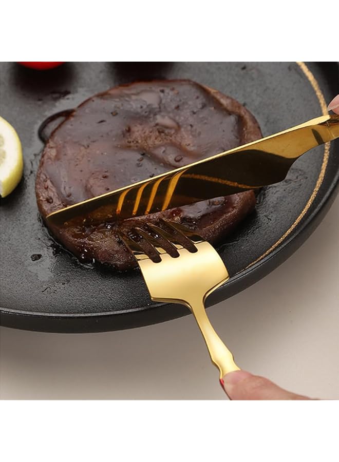 مونوبتيلون مجموعة أدوات مائدة أنيقة من الفولاذ المقاوم للصدأ مكونة من 24 قطعة، آمنة للاستخدام في غسالة الأطباق، تتضمن شوك وسكاكين وملاعق (ذهبي A) - Image 4