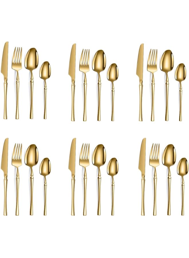 مونوبتيلون مجموعة أدوات مائدة أنيقة من الفولاذ المقاوم للصدأ مكونة من 24 قطعة، آمنة للاستخدام في غسالة الأطباق، تتضمن شوك وسكاكين وملاعق (ذهبي A) - Image 1