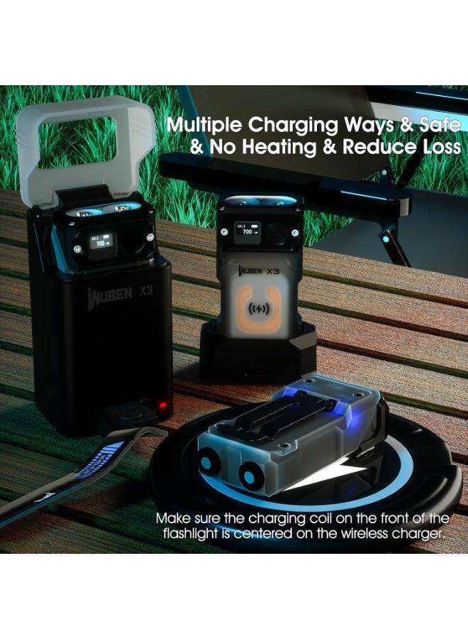 WUBEN X3 Mini Rechargeable Flashlight with Charging Base 180 Degree EDC Keychain Flashlight Twist Ip65 Waterproof Magnet Pocket Flashlight 10 Mode Type-C Lanyard for Camping, Outdoor,Inspection, - Image 5