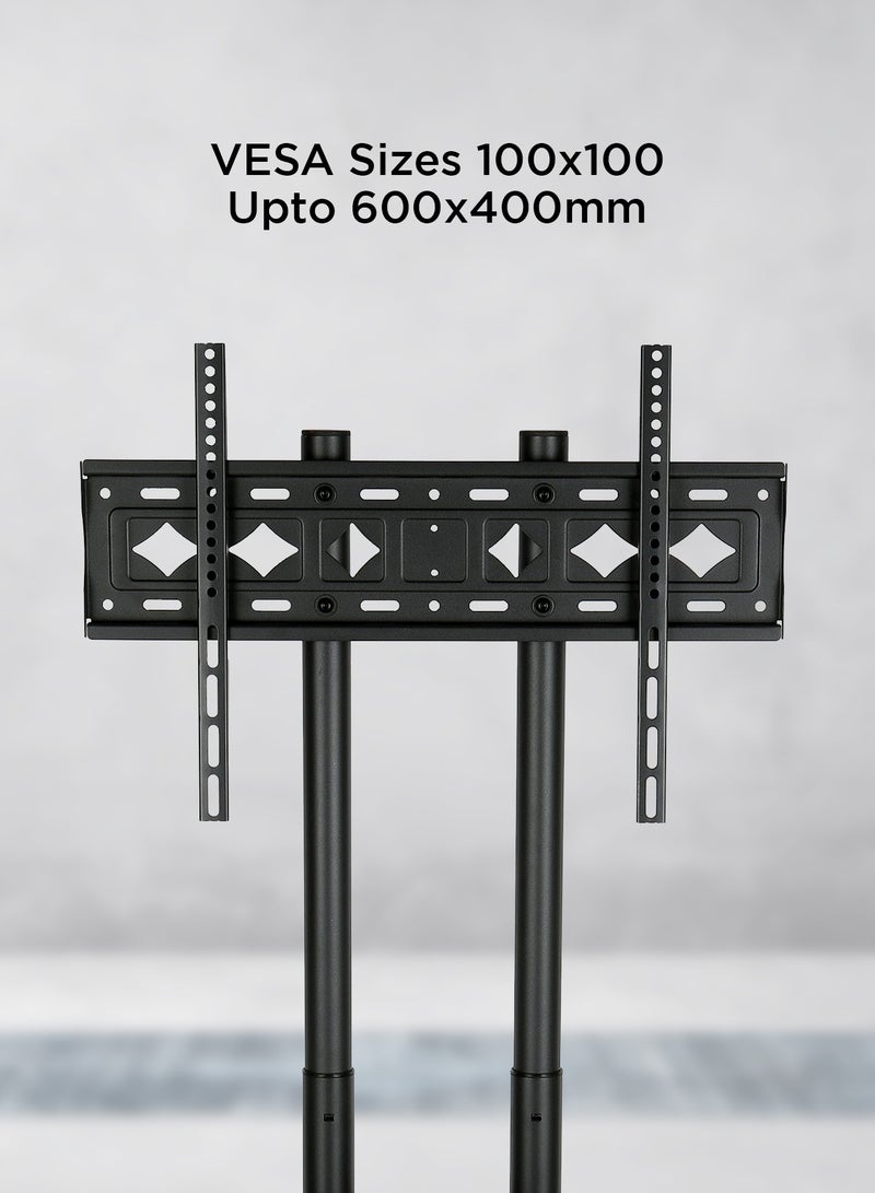 Olsenmark Movable TV Stand- OMLB1299/ Compatible with 32" to 75" LED and LCD TVs, Supports VESA sizes from 100x100 mm up to 600x400 mm/ Set-Top Box Shelf/ Black - Image 3