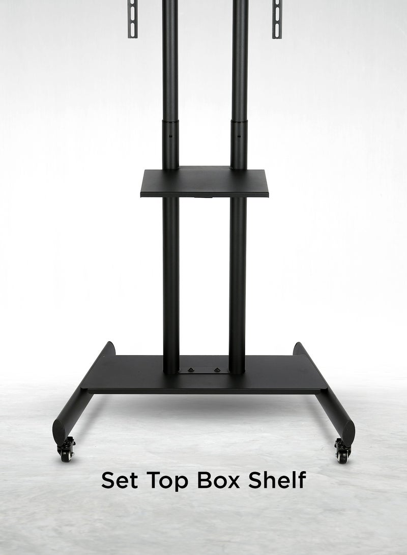 Olsenmark Movable TV Stand- OMLB1299/ Compatible with 32" to 75" LED and LCD TVs, Supports VESA sizes from 100x100 mm up to 600x400 mm/ Set-Top Box Shelf/ Black - Image 4