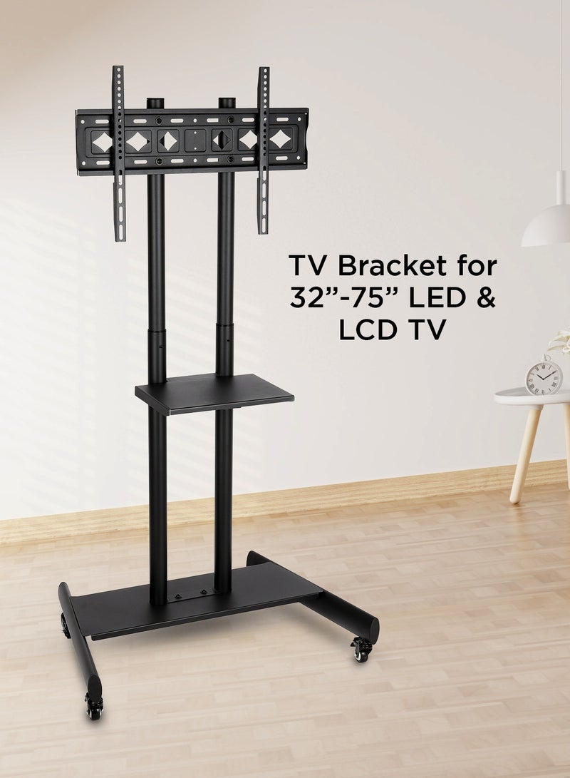 Olsenmark Movable TV Stand- OMLB1299/ Compatible with 32" to 75" LED and LCD TVs, Supports VESA sizes from 100x100 mm up to 600x400 mm/ Set-Top Box Shelf/ Black - Image 5