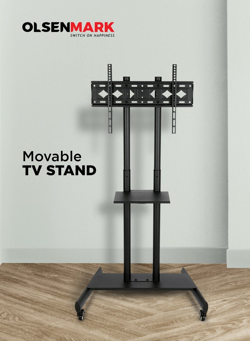 Olsenmark Movable TV Stand- OMLB1299/ Compatible with 32" to 75" LED and LCD TVs, Supports VESA sizes from 100x100 mm up to 600x400 mm/ Set-Top Box Shelf/ Black - Image 2
