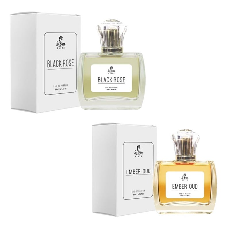 LABRISA La Brisa Elite Black Rose Ember Oud Long Lasting Unisex Perfume Combo Pack Rose Amber Vanilla Musk Notes Ideal For Everyday Use Eau De Parfum 50ml x 2pcs  - Image 1