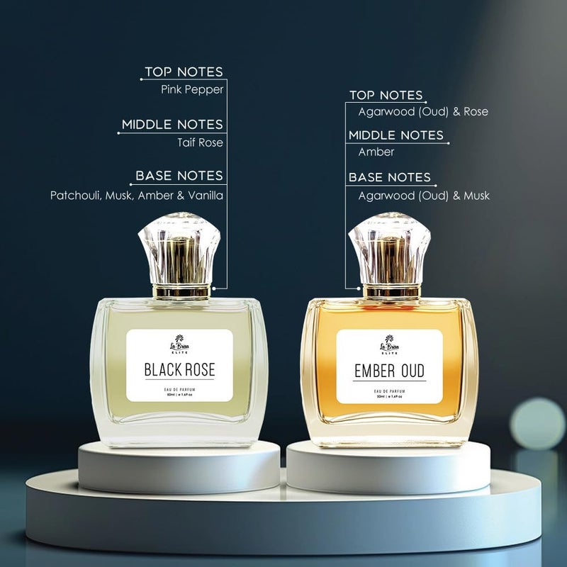 LABRISA La Brisa Elite Black Rose Ember Oud Long Lasting Unisex Perfume Combo Pack Rose Amber Vanilla Musk Notes Ideal For Everyday Use Eau De Parfum 50ml x 2pcs  - Image 2