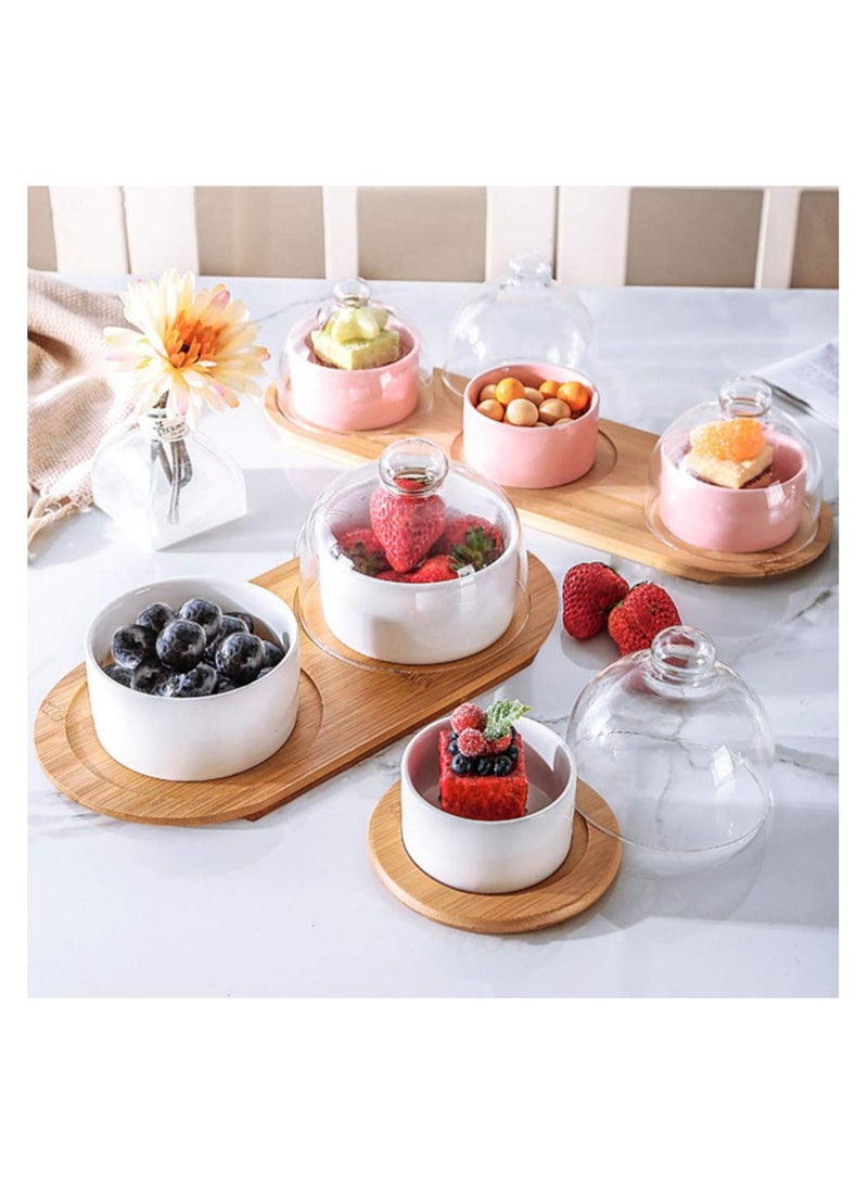 SYOSI 1 Set Dessert Cup Ceramic Baking Bowl Cake Server Porcelain Ramekin Plate Salad Servers Trifle Parfait Soup White Glass Pudding with Tray - Image 2