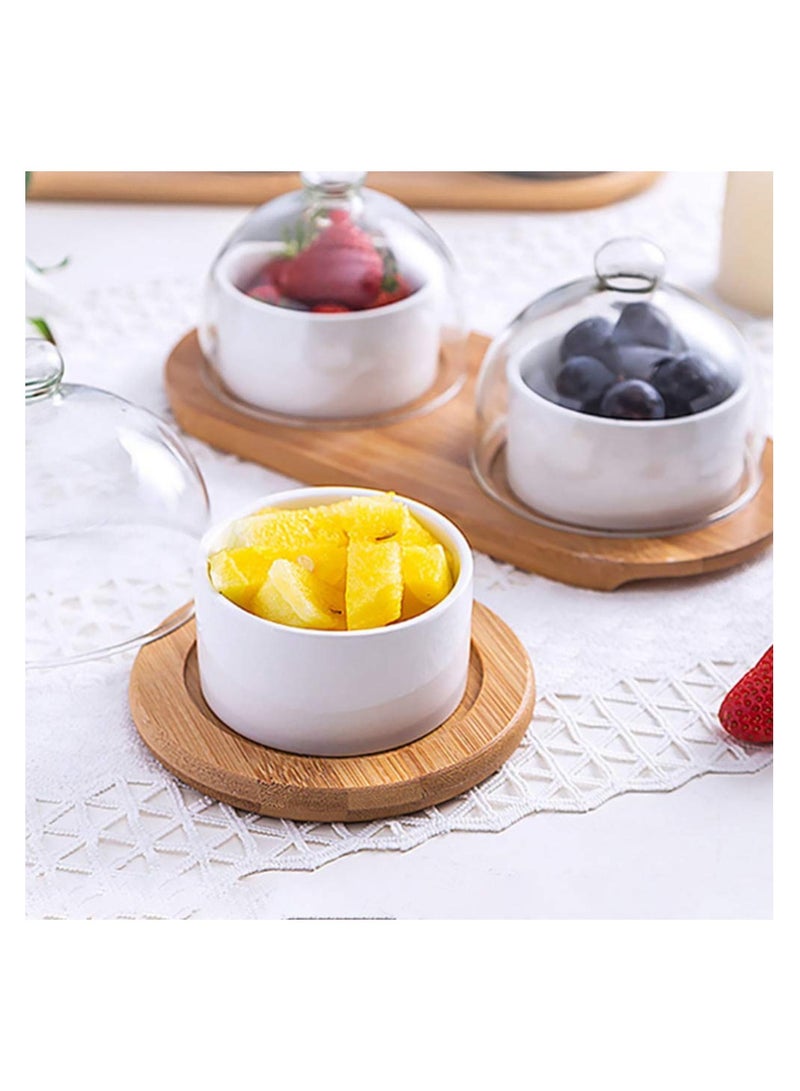 SYOSI 1 Set Dessert Cup Ceramic Baking Bowl Cake Server Porcelain Ramekin Plate Salad Servers Trifle Parfait Soup White Glass Pudding with Tray - Image 3