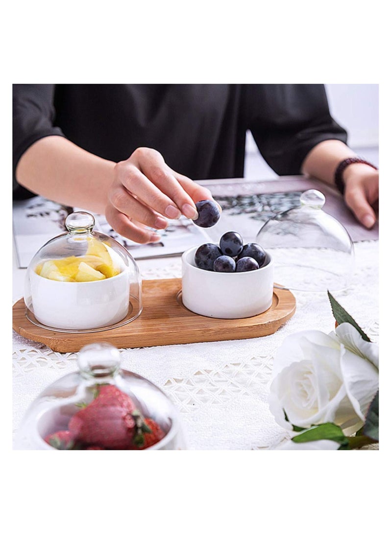 SYOSI 1 Set Dessert Cup Ceramic Baking Bowl Cake Server Porcelain Ramekin Plate Salad Servers Trifle Parfait Soup White Glass Pudding with Tray - Image 4