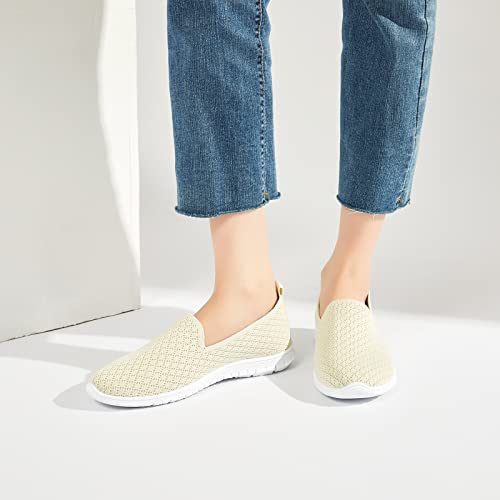 BABUDOG Women's Mesh Flats Shoes Breathable Slip on Shoes Casual Black and White Flats Comfortable Walking Shoes(Beige.US8) - Image 5