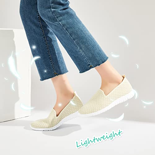 BABUDOG Women's Mesh Flats Shoes Breathable Slip on Shoes Casual Black and White Flats Comfortable Walking Shoes(Beige.US8) - Image 4