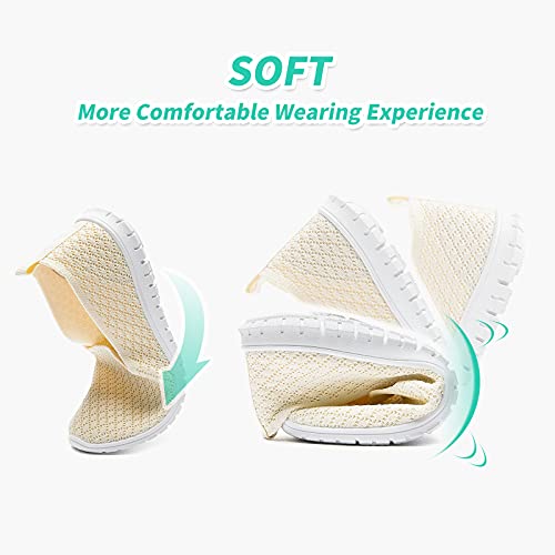 BABUDOG Women's Mesh Flats Shoes Breathable Slip on Shoes Casual Black and White Flats Comfortable Walking Shoes(Beige.US8) - Image 3