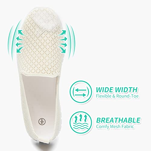 BABUDOG Women's Mesh Flats Shoes Breathable Slip on Shoes Casual Black and White Flats Comfortable Walking Shoes(Beige.US8) - Image 2