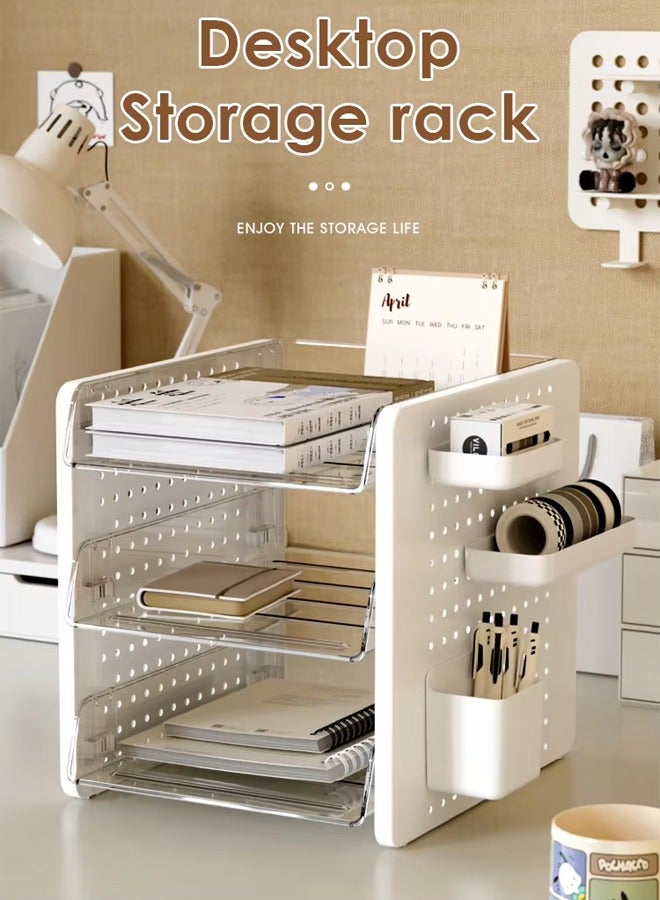 Quivlox Desktop Storage Box,Desktop Shelf Organizer,Desk Display Storage Shelf,White Desk Organizer and Storage with Pen Holder,Office Storage Rack Tabletop Bookshelf Multipurpose Shelves for Organizing Office Supplies Organizing Desktop Storing Books for Home Office  - Image 1