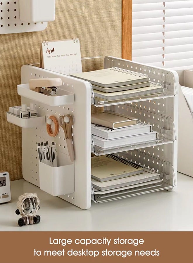 Quivlox Desktop Storage Box,Desktop Shelf Organizer,Desk Display Storage Shelf,White Desk Organizer and Storage with Pen Holder,Office Storage Rack Tabletop Bookshelf Multipurpose Shelves for Organizing Office Supplies Organizing Desktop Storing Books for Home Office  - Image 5
