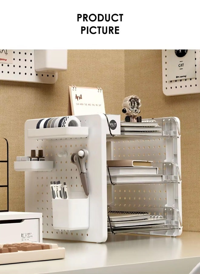 Quivlox Desktop Storage Box,Desktop Shelf Organizer,Desk Display Storage Shelf,White Desk Organizer and Storage with Pen Holder,Office Storage Rack Tabletop Bookshelf Multipurpose Shelves for Organizing Office Supplies Organizing Desktop Storing Books for Home Office  - Image 3