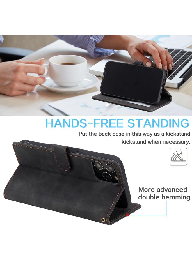 اس-توب جراب لهاتف iPhone 12 Pro Max مصنوع من الجلد المقاوم للسرقة مع فرشاة قابلة للطي أفقيًا - Image 3