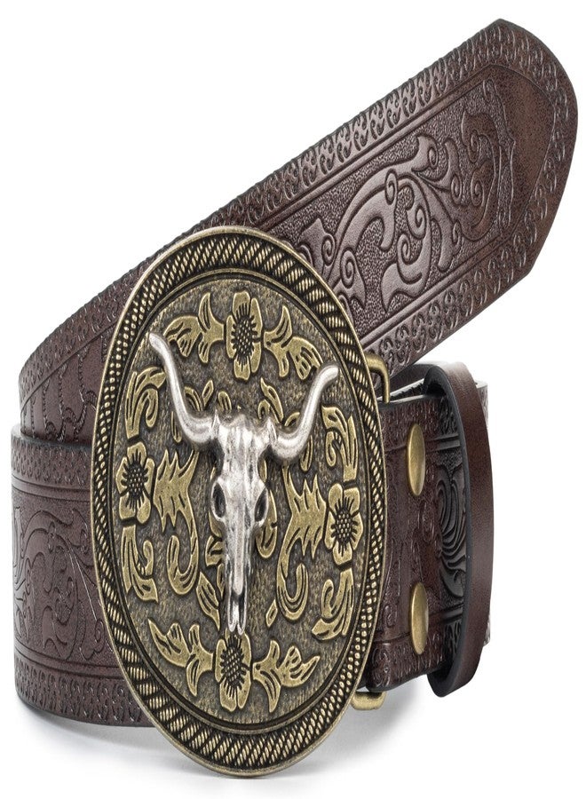 إيوهاك حزام رجالي من إيوهاك بتصميم رعاة البقر الغربي، مصنوع من الجلد المنقوش بتصميم عتيق، مزود بإبزيم بنقشة قرون البقر الطويلة، يناسب مقاسات الخصر من 25 إلى 38 بوصة. - Image 5