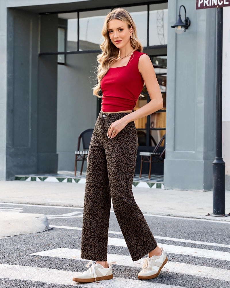 LookbookStore Cheetah Print Jeans Womens Loose Fit Jeans Wide Leg Winter Outfits for Women 2026 2026 Mini Brown Leopard Size X-Large Size 16 18 - Image 4