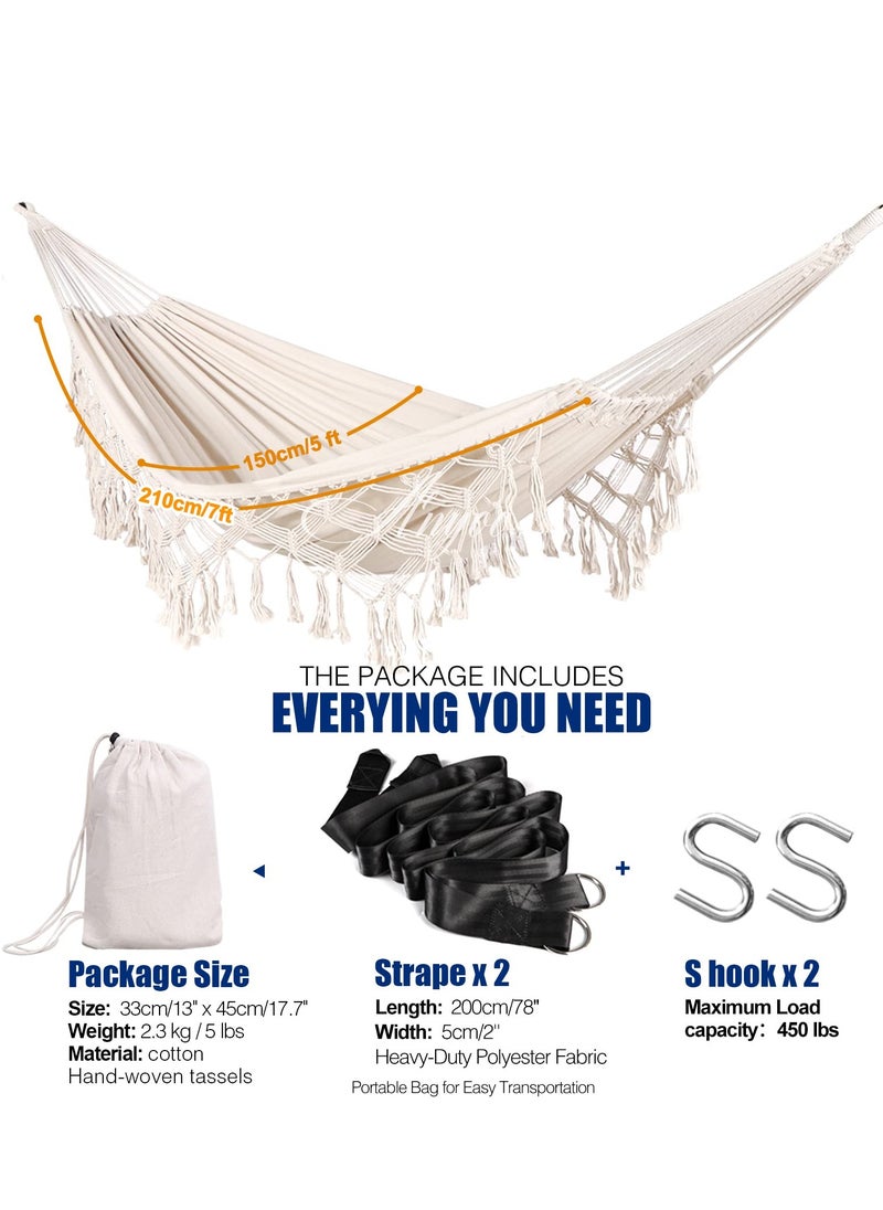 Captaintech Camping Cotton Hammock, Garden Comfortable Fabric Elegant Deluxe Tassels Durable Swing Up to 450lbs, Perfect for Porch Patio Yard Indoor Outdoor Backyard Backpacking, Hiking  - Image 3