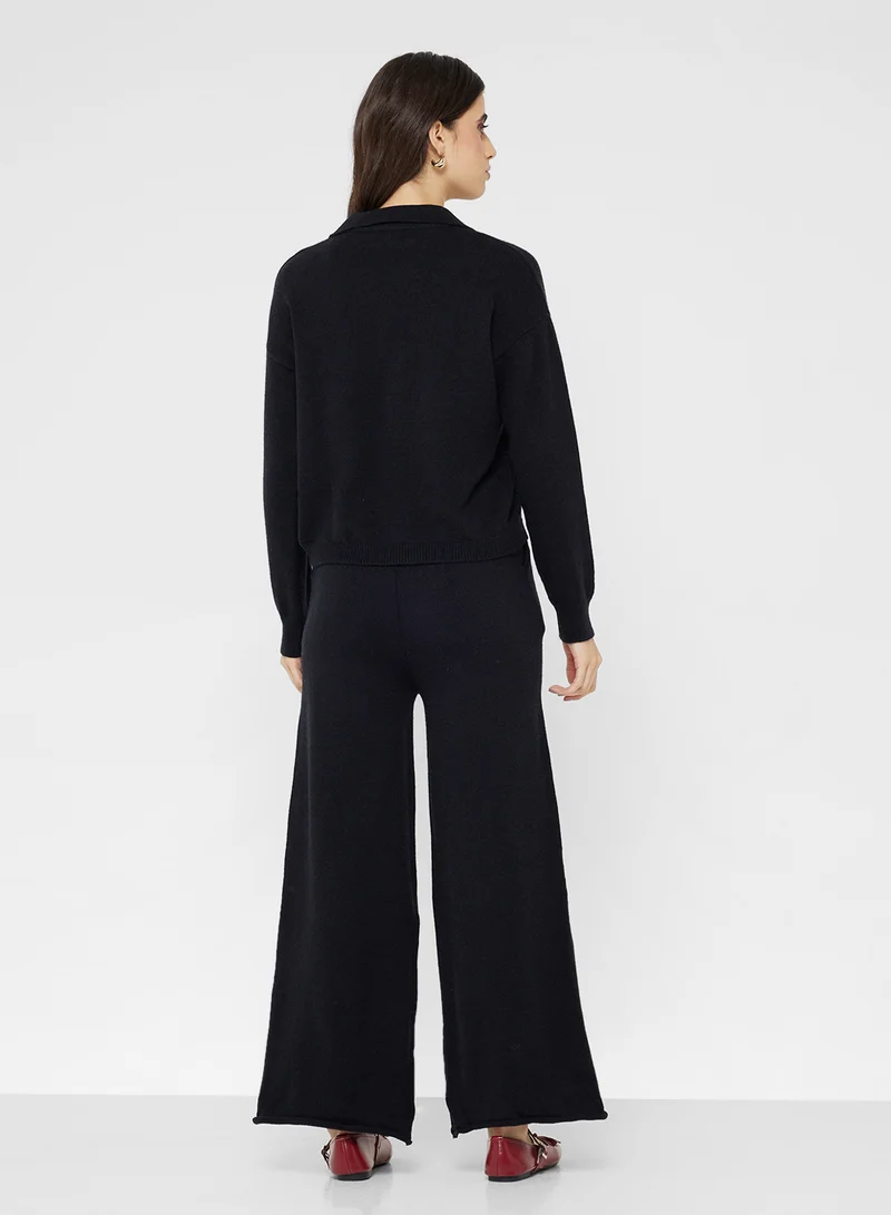 Ginger Basics Polo Kneck Fine Knit Top & Pant Coord Set
