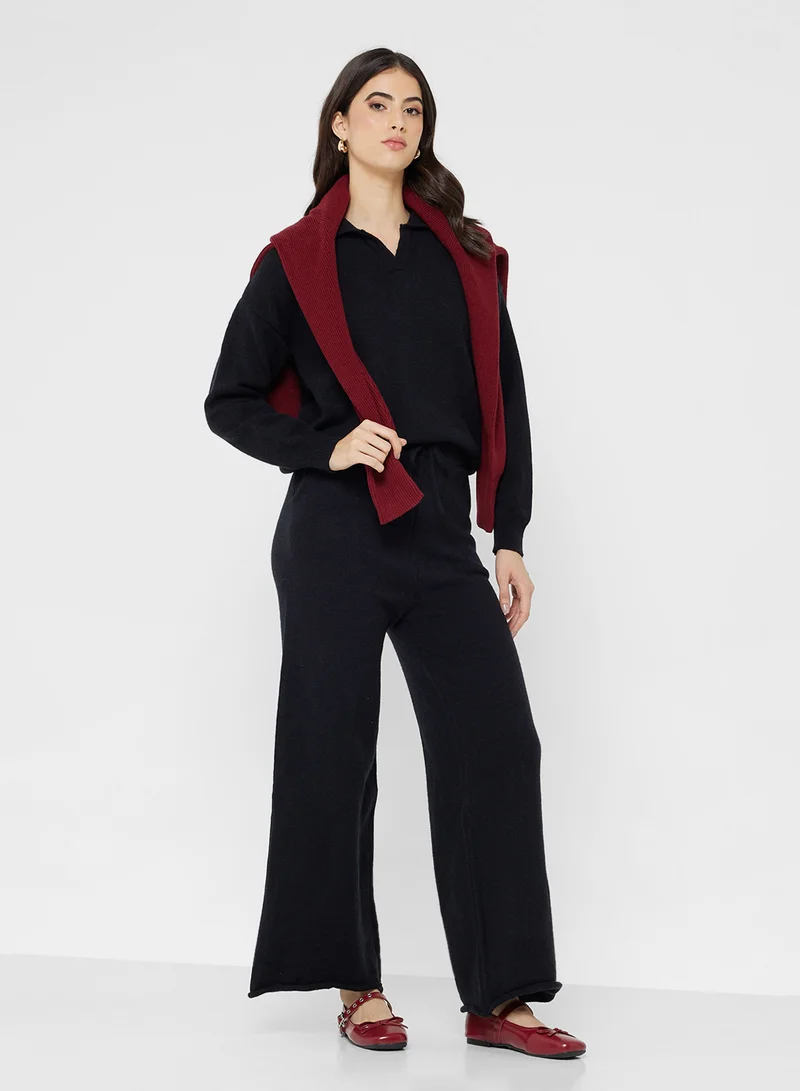جينجر بيسيكس Polo Kneck Fine Knit Top & Pant Coord Set