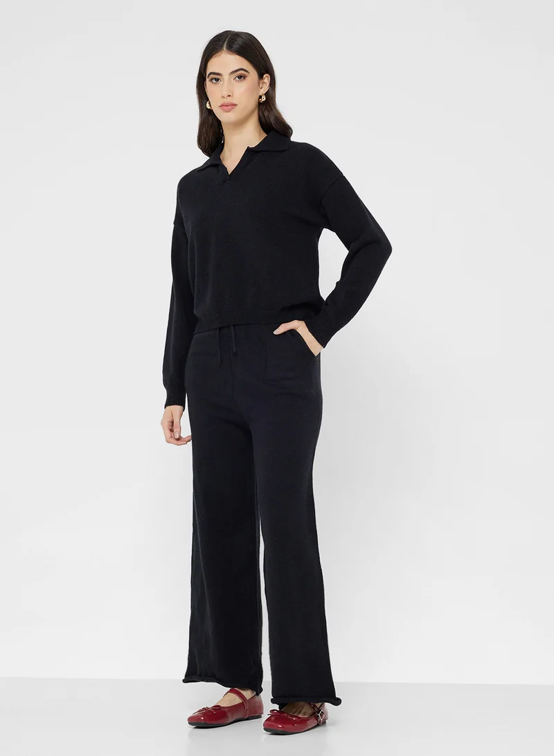 Ginger Basics Polo Kneck Fine Knit Top & Pant Coord Set