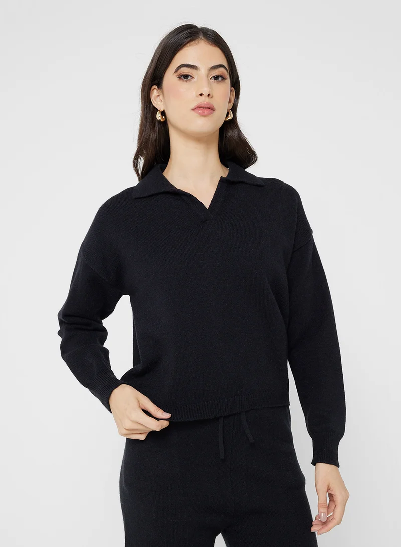 جينجر بيسيكس Polo Kneck Fine Knit Top & Pant Coord Set
