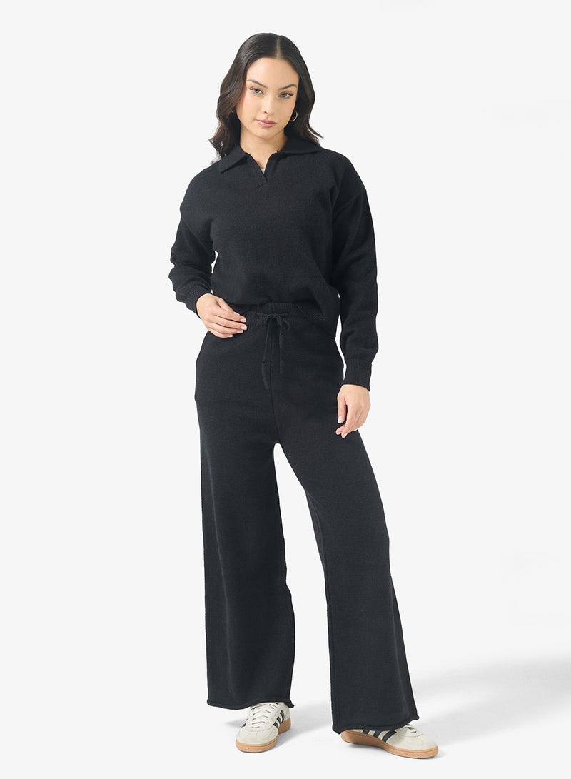 Ginger Basics Polo Kneck Fine Knit Top & Pant Coord Set - Image 1